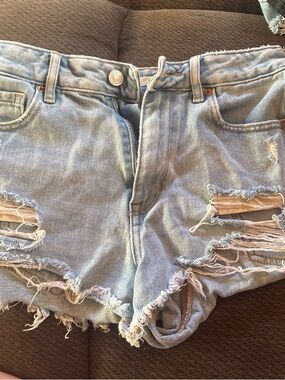 PacSun Light Blue Distressed High-Rise Jean Shorts
